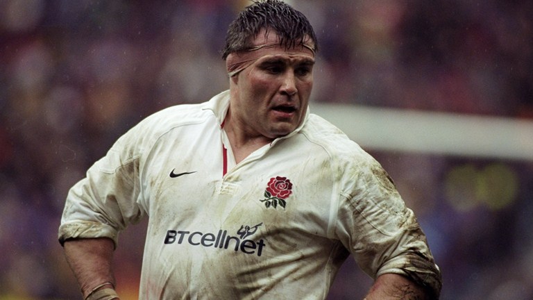 Jason Leonard in rugby shirt playing for England